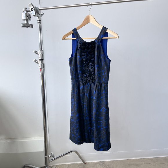 J. Crew Dresses & Skirts - J Crew 100% Silk Dress with Embellished Roses, Blue and Black, Size 0